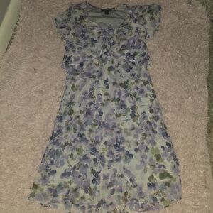 R & M Richards Purple and Green Floral Midi Dress